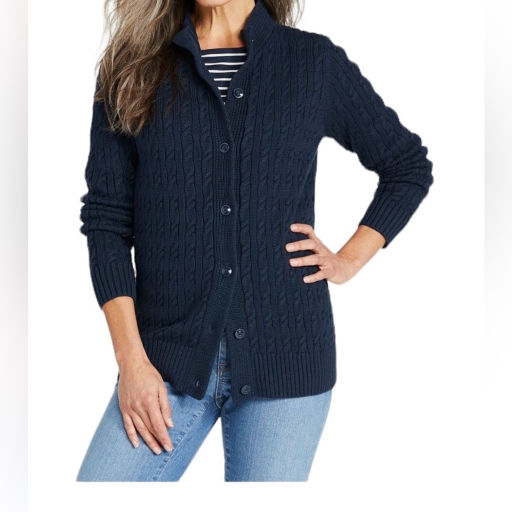 L.L. Bean Navy Cable Knit Cardigan